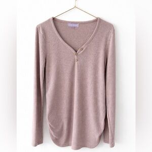 Feathers Maternity Ribbed Henley Top Small Beige Long Sleeve Pregnancy Shirt